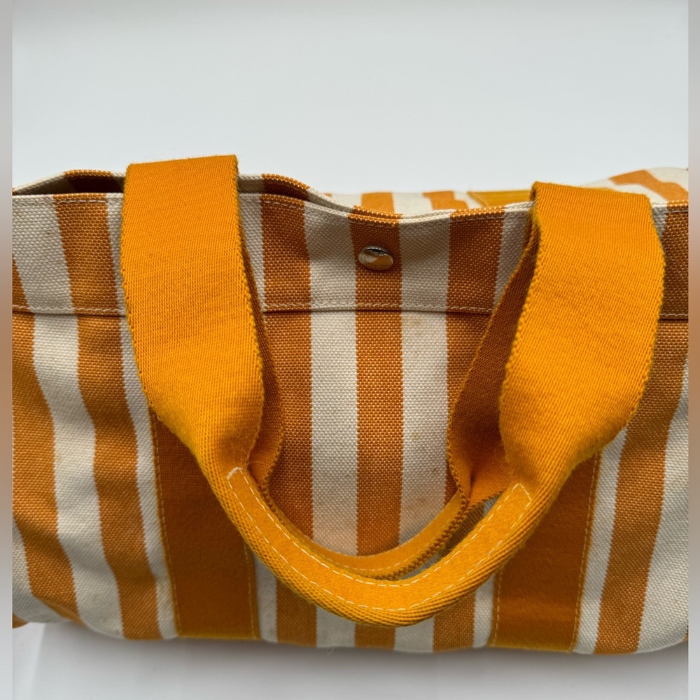 Hermes-Authentic- Yellow  / White Stripe Cannes Tote Bag  with Pouch - Picture 6 of 14